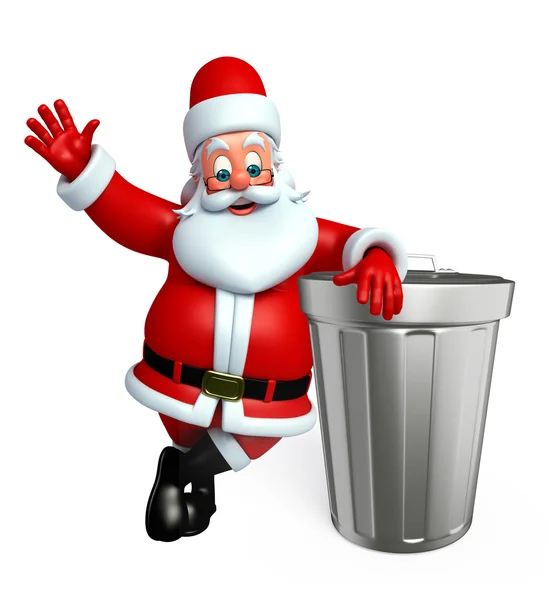 卡通圣诞老人与垃圾桶 — 图库照片