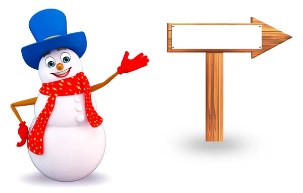 Cartoon Pupazzo di neve con freccia segno — Foto Stock