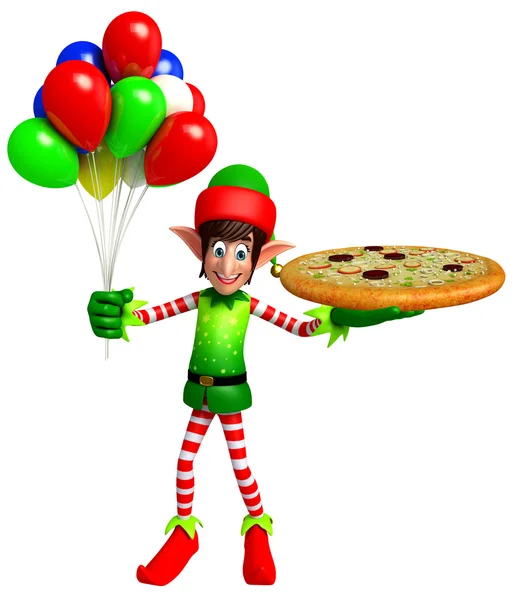 Elfos dos desenhos animados com pizza — Fotografia de Stock