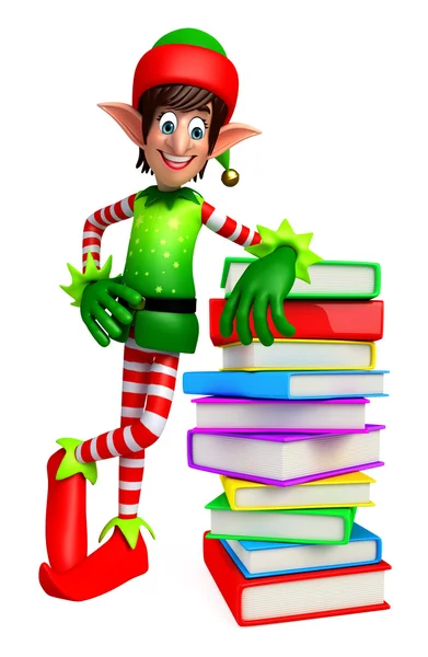 Elves with books pile — Stock Photo, Image