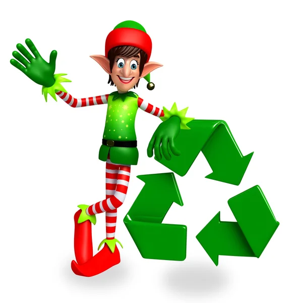 Cartoon-Elfen mit Recycling-Symbol — Stockfoto