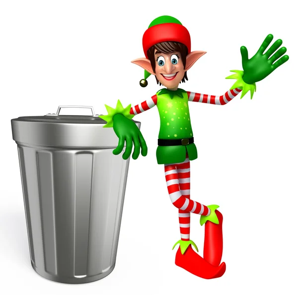 Cartoon elfen met vuilnisbak — Stockfoto