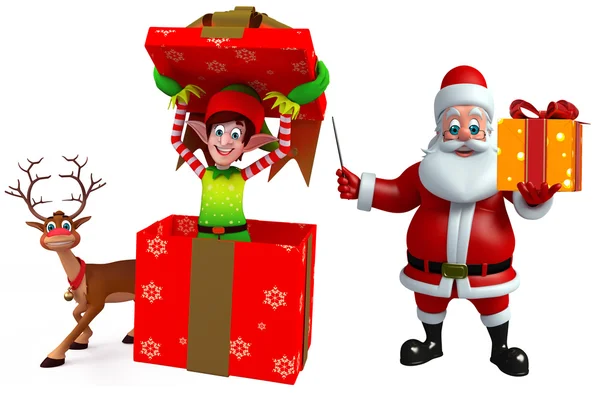 Cartoon Santa claus och älvor med renar — Stockfoto