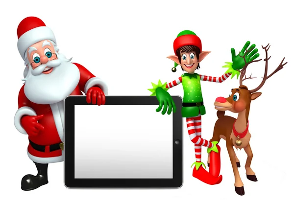 Cartoon Santa claus en Elfen met tab — Stockfoto