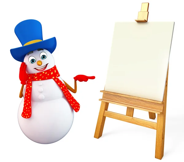 Snowman with drawing canvas — Stock Photo, Image