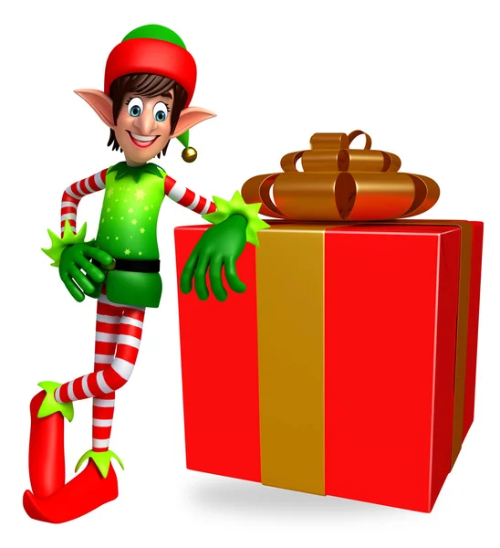 Cartoon Elves with gift box — Stock Photo, Image