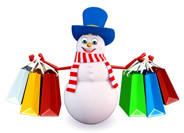 Cartoon Snowman with shopping bag — Stock Photo, Image