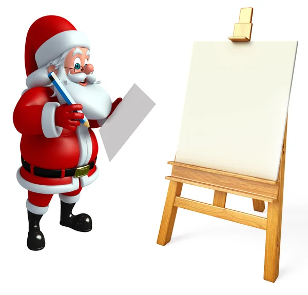 Santa claus with drawing canvas — Stock Photo, Image