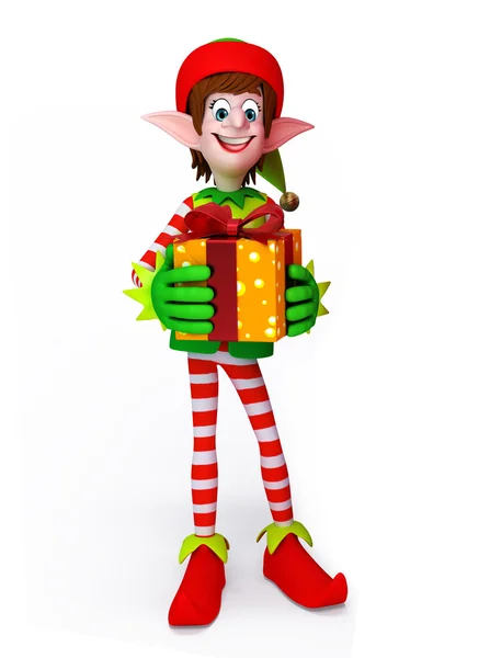 Cartoon Elves with gift box — Stock Photo, Image