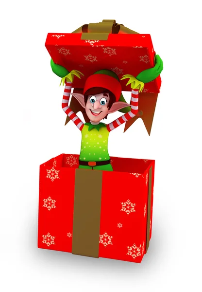 Cartoon-Elfen mit Geschenkbox — Stockfoto