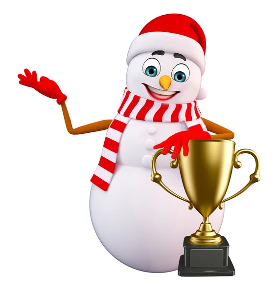 Boneco de neve dos desenhos animados com troféu — Fotografia de Stock