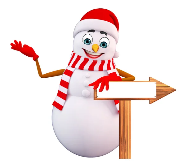 Cartoon Snowman with arrow sign — Stock Photo, Image