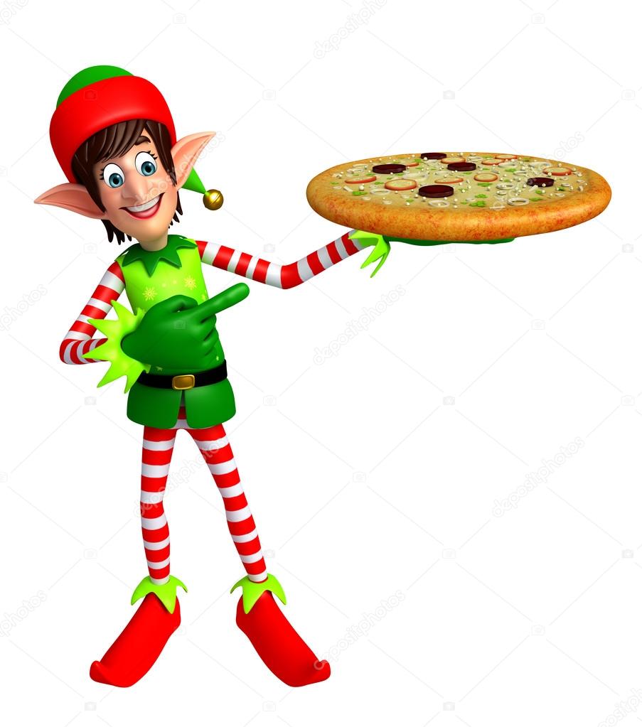 Cartoon Elves with pizza