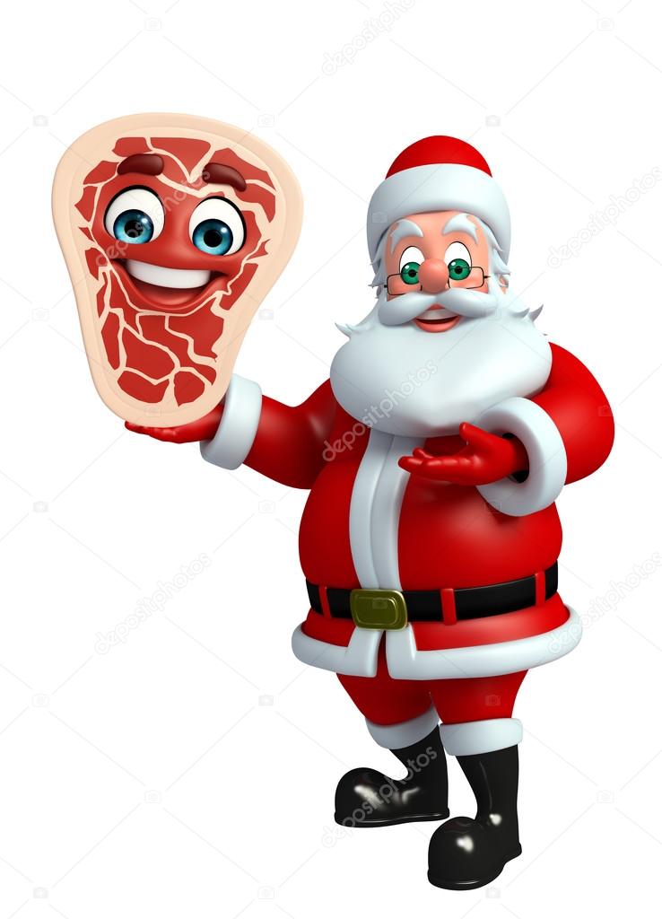 Cartoon Santa claus with meat steak