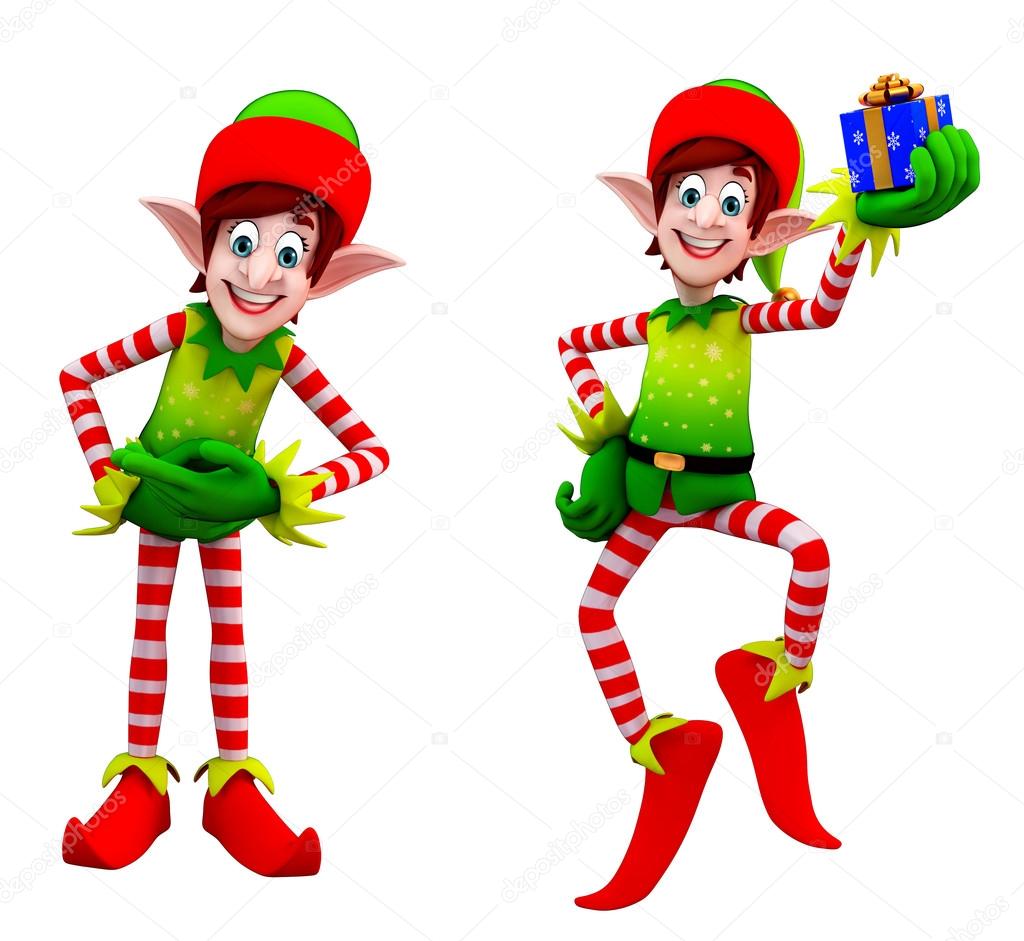 Cartoon Elves with gift box