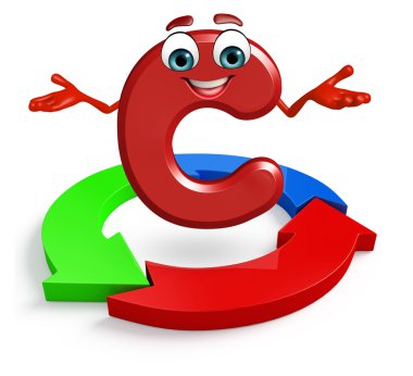 Çizgi film karakteri alfabenin C ok ile