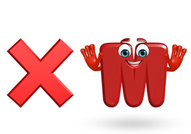 Çizgi film karakteri alfabenin M ile çapraz işareti