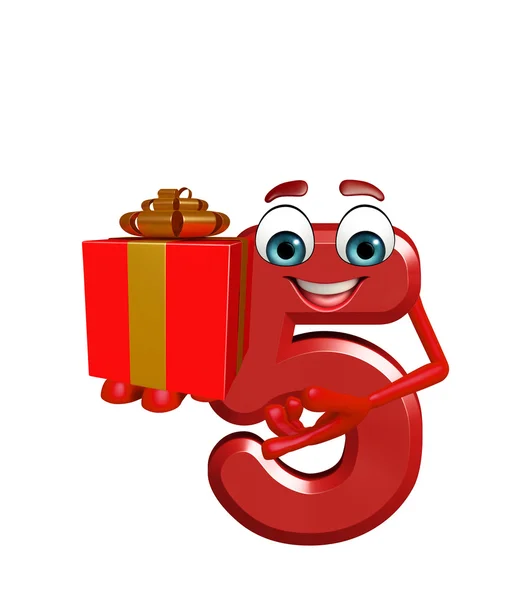 Cartoon character of five digit with gift box — Stock Photo, Image