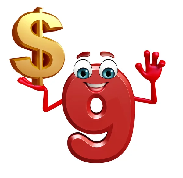 Cartoon character of nine digit with dollar sign — Stock Photo, Image