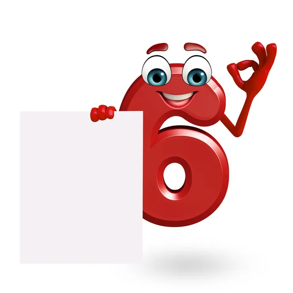 Personagem de desenho animado de seis dígitos com sinal — Fotografia de Stock
