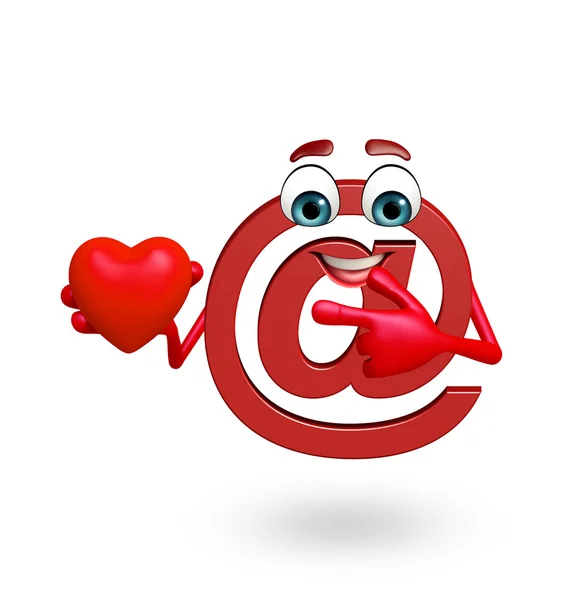 Cartoon character of at the rate sign with heart shape — Stock Photo, Image