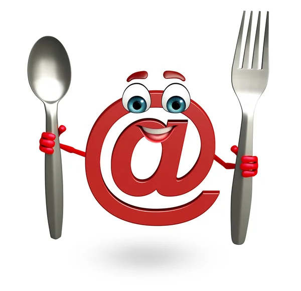 Cartoon character of at the rate sign with spoon — Stock Photo, Image