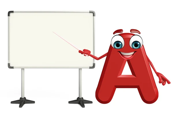 Çizgi film karakteri alfabenin A ekran kartı ile — Stok fotoğraf