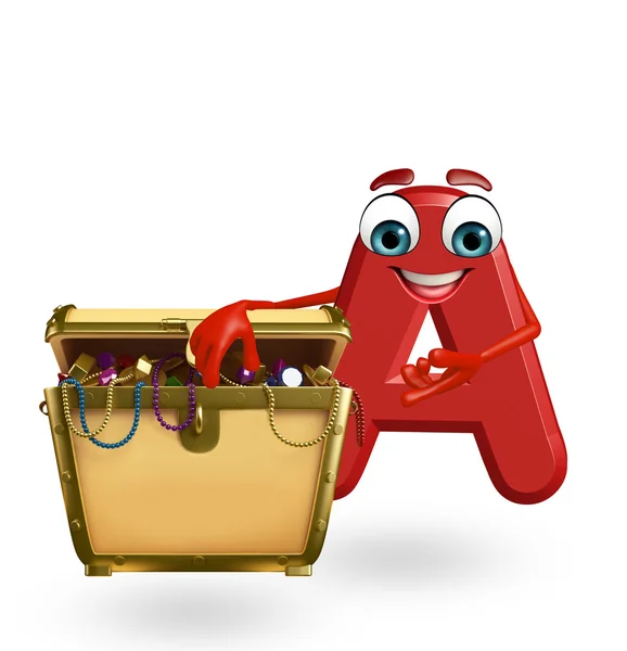 Cartoon Character of alphabet A with treasure box — Stock Photo, Image