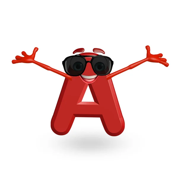 Caráter dos desenhos animados do alfabeto A com óculos — Fotografia de Stock