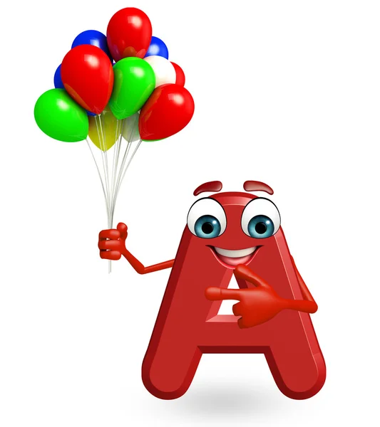 Cartoon Character of alphabet A with balloons — Stock Photo, Image