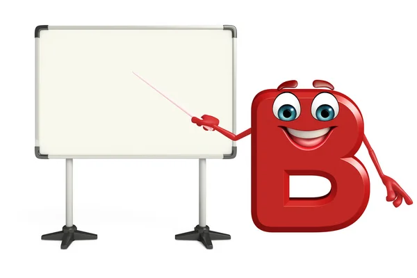 Caráter dos desenhos animados do alfabeto B com placa de exposição — Fotografia de Stock