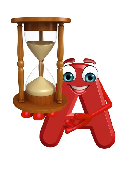 Desenhos animados Personagem do alfabeto A com relógio de areia — Fotografia de Stock