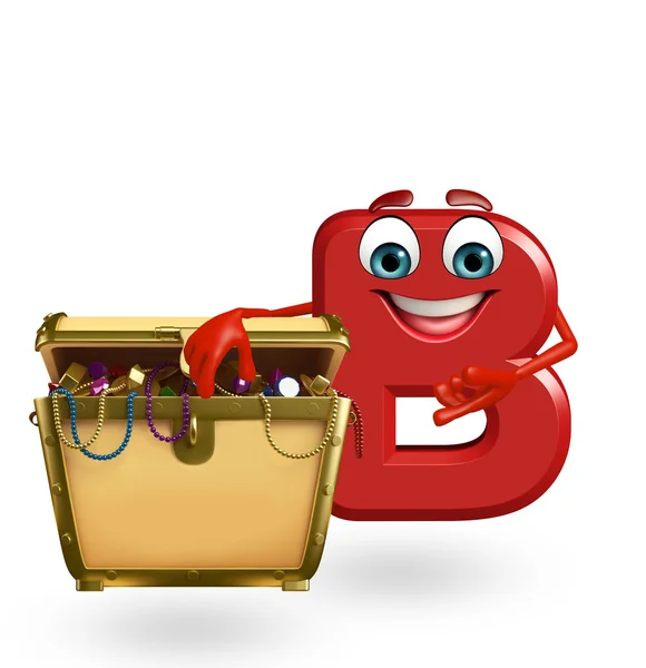 Cartoon Character of alphabet B with treasure box — Stock Photo, Image