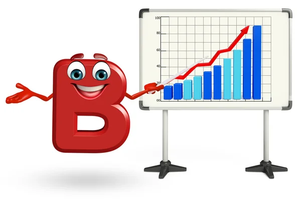 Cartoon character of B with business graph — Stock Photo, Image