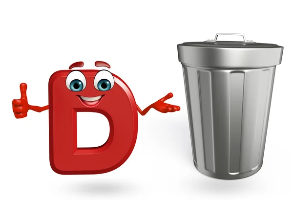 Cartoon Character of alphabet D with dustbin — Stock Photo, Image