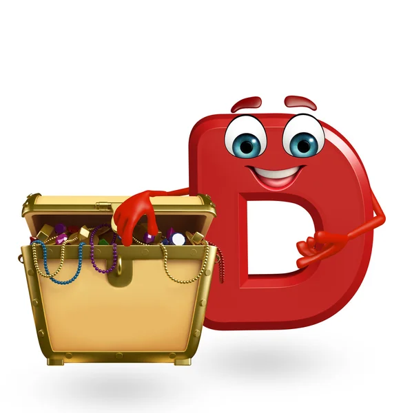 Cartoon Character of alphabet D with treasure box — Stock Photo, Image