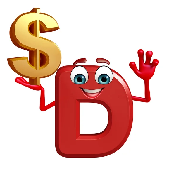 Desenhos animados Personagem do alfabeto D com dólar — Fotografia de Stock