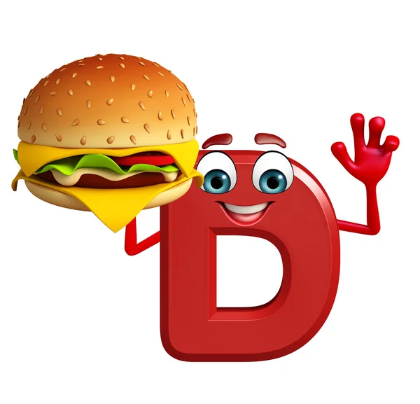 Мультфильм Характер алфавита D с гамбургером — стоковое фото