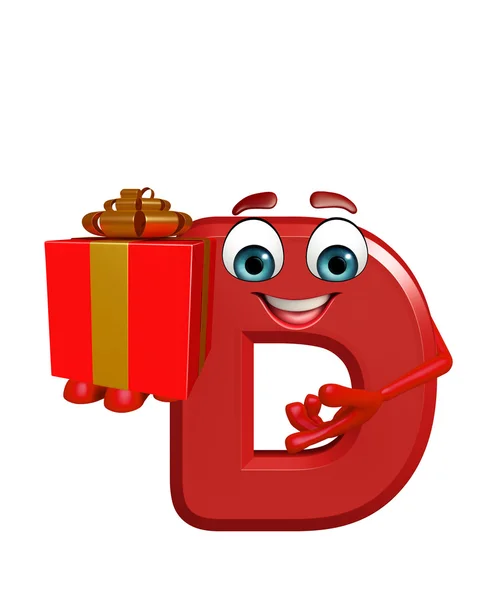 Cartoon Character of alphabet D with gift box — Stock Photo, Image