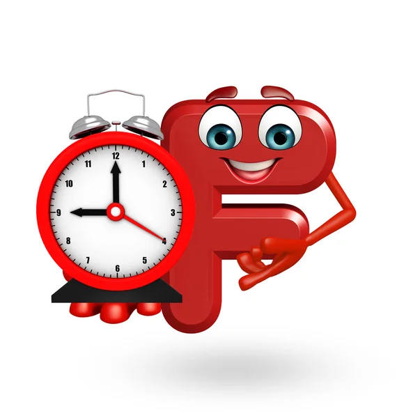 Cartoon Character of alphabet F with clock — Stock Photo, Image