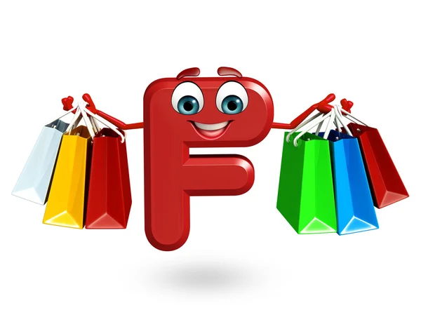 Cartoon Character of alphabet F with shopping bag — Stock Photo, Image