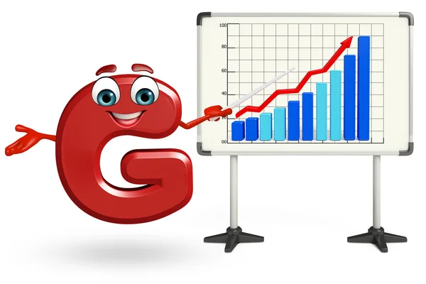 Cartoon character of G with business graph — Stock Photo, Image