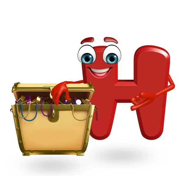 Cartoon Character of alphabet H with treasure box — Stock Photo, Image