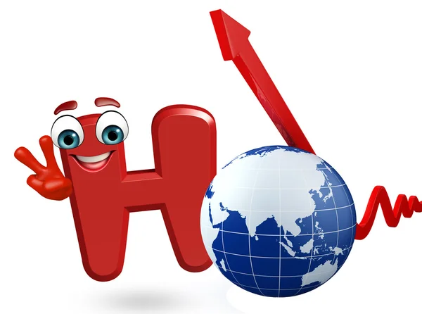 Tecknad figur i alfabetet H med globe — Stockfoto
