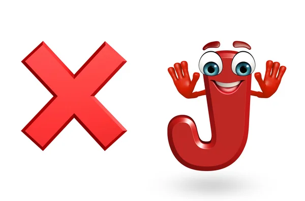 Cartoon Character of alphabet J with cross sign — Stock Photo, Image