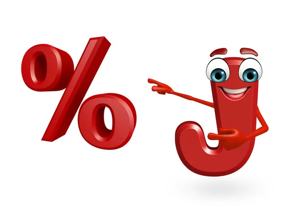 Cartoon Character of alphabet J with percentage sign — Stock Photo, Image