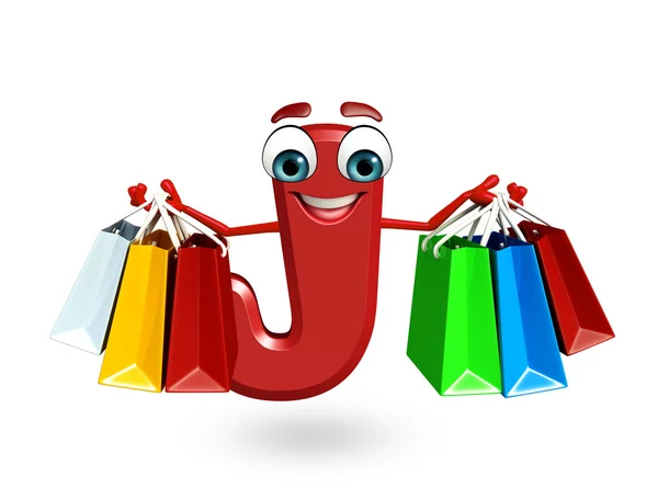 Tecknad figur i alfabetet J med shopping väska — Stockfoto