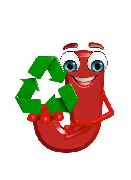 Stripfiguur van alfabet J met recycling pictogram — Stockfoto