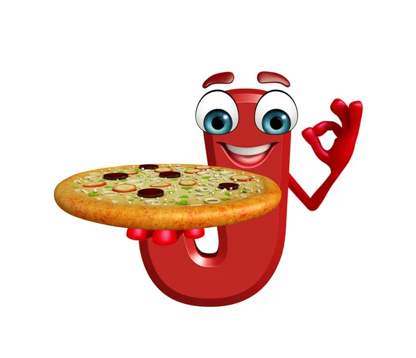 Tecknad figur i alfabetet J med pizza — Stockfoto