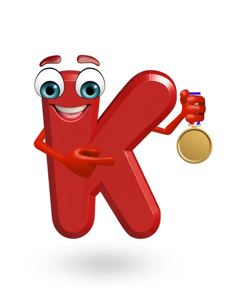 Carácter de dibujos animados del alfabeto K con medalla —  Fotos de Stock